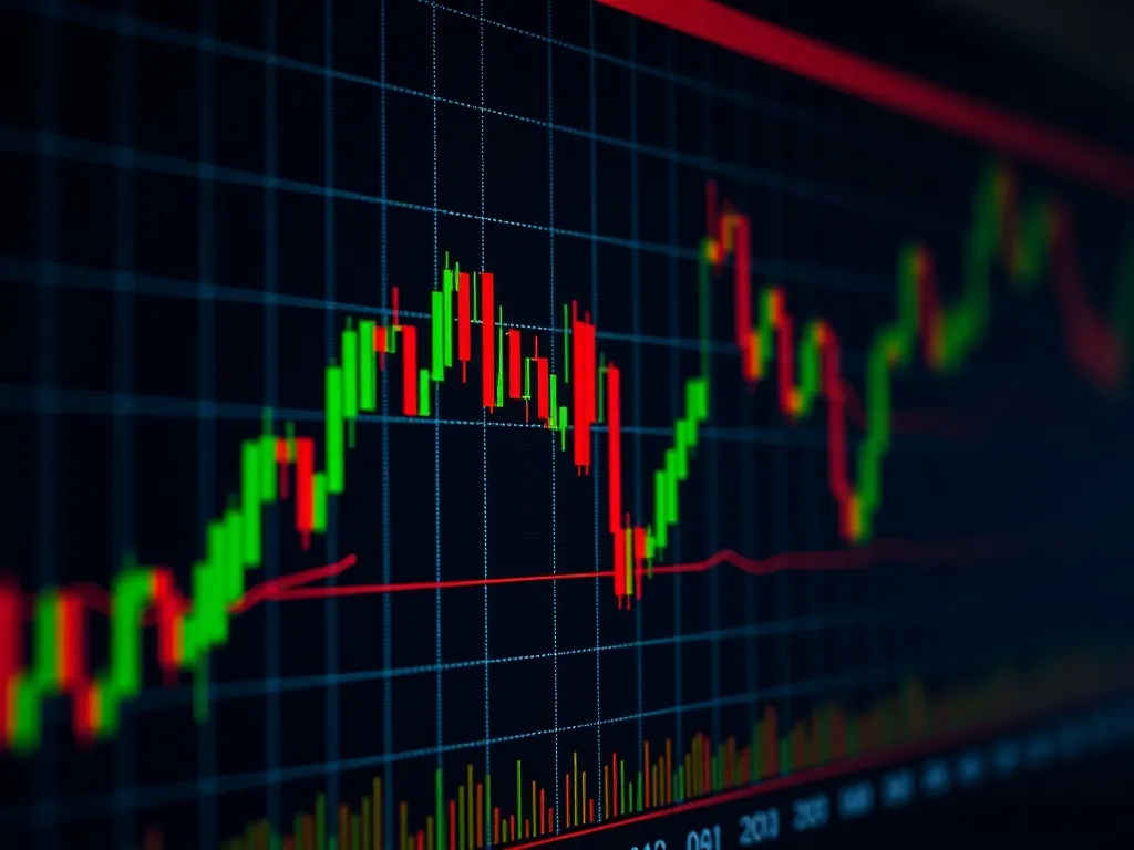 A close-up of a high-tech financial chart showing green and