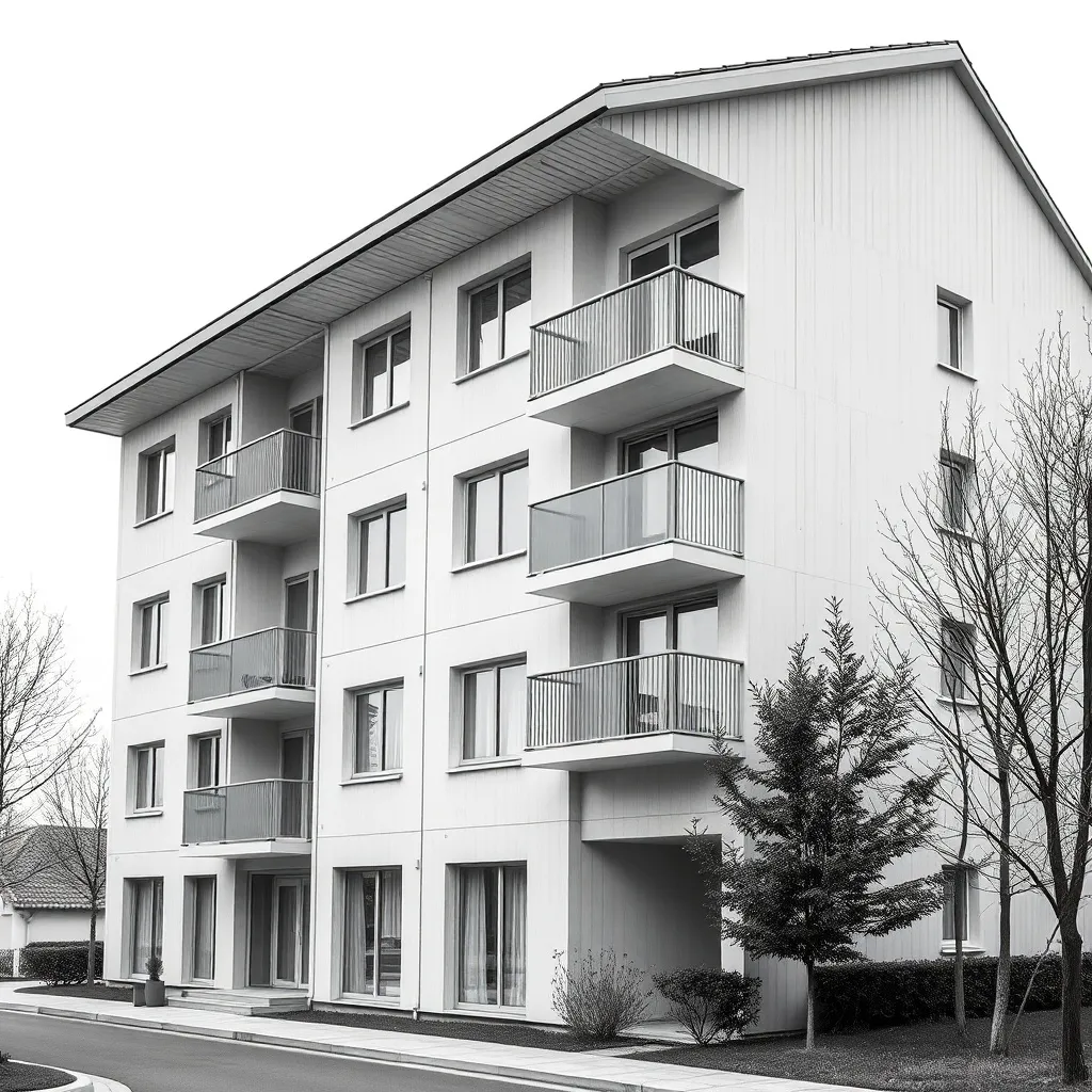 A technical blueprint of a modern residential building in Sz